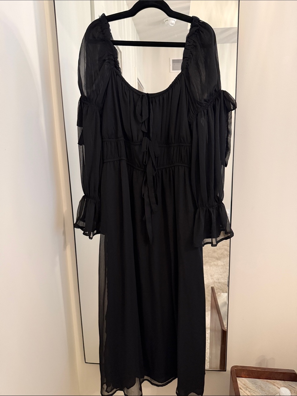 Boohoo Black Sheer Tie-Front Midi Dress